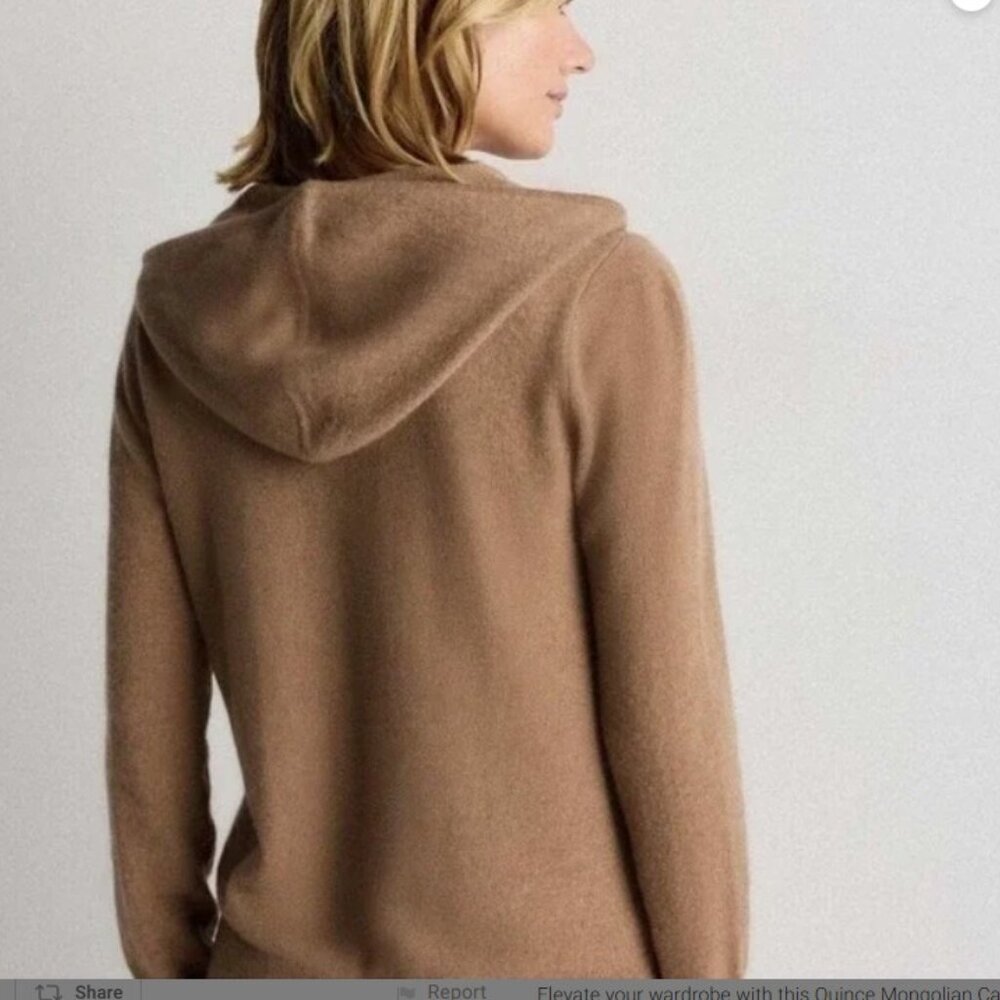 Quince Soft Mongolian Cashmere Zip Hoodie Cardigan Teak Size L - Picture 2 of 6